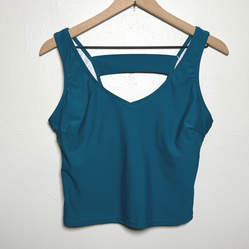 Eomenie NEW Womens‎ Swim Tank Top L Teal Blue Lined Tankini Stretch Beach Resort